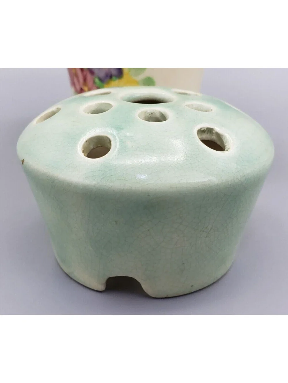 VTG E. Radford Pottery Flower Basket with Frog Hand Painted England Ceramic Vase